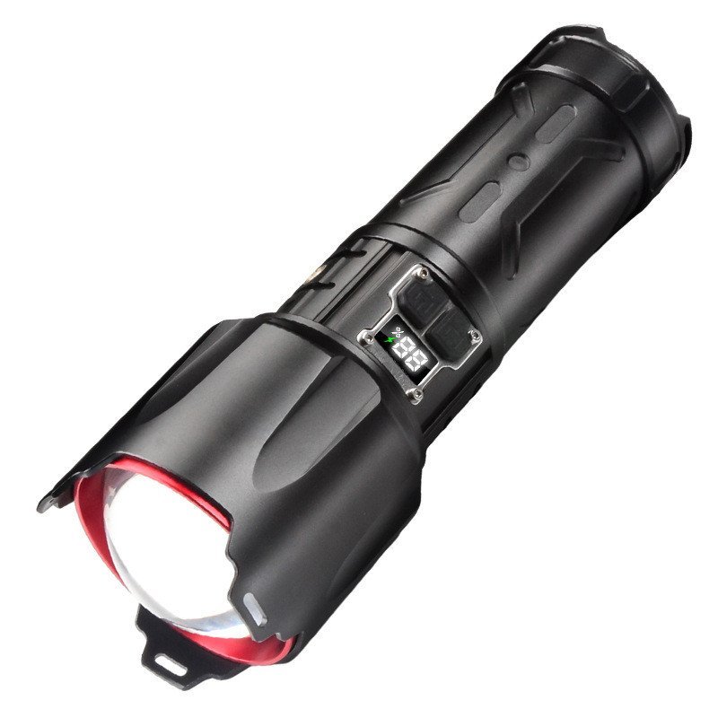 ไฟฉายเลเซอร์สีขาวยกกำลังสูง พกพาชาร์จไฟได้ จอแสดงผลดิจิตอล สวิตช์คู่ ความสว่าง 46800 ลูเมน