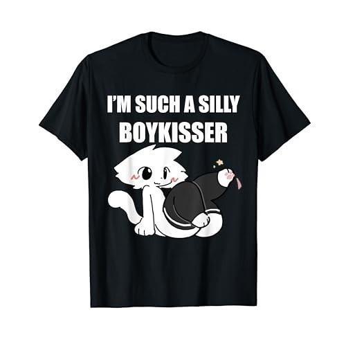 ย้อนยุคเสื้อยืดผู้ชาย 100%ผ้าฝ้าย - พิมพ์ลายSilly Boy Kisser Meme Femboy Gay Pride LGBTQ