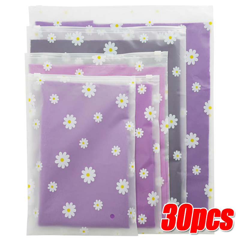 10/20/30 ชิ้น Daisy Matte Frosted บรรจุภัณฑ์พลาสติกกระเป๋าซิป/โปร่งใส Daisy Travel Storage Bag