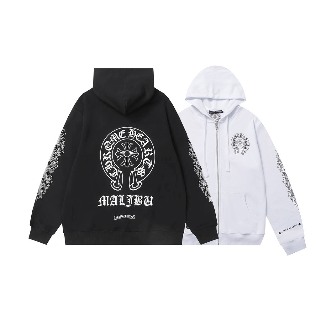 Chrome Hearts Casual Printed Casual Zipper Hooded Hoodie-1S-5XL