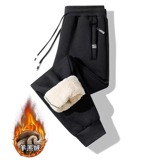 M-5XL ฤดูหนาวซับขนสัตว์หนากางเกงกลางแจ้ง หลวมสบายๆความร้อน Sweatpants กางเกงสีดําสีเทา กางเกงสแลค