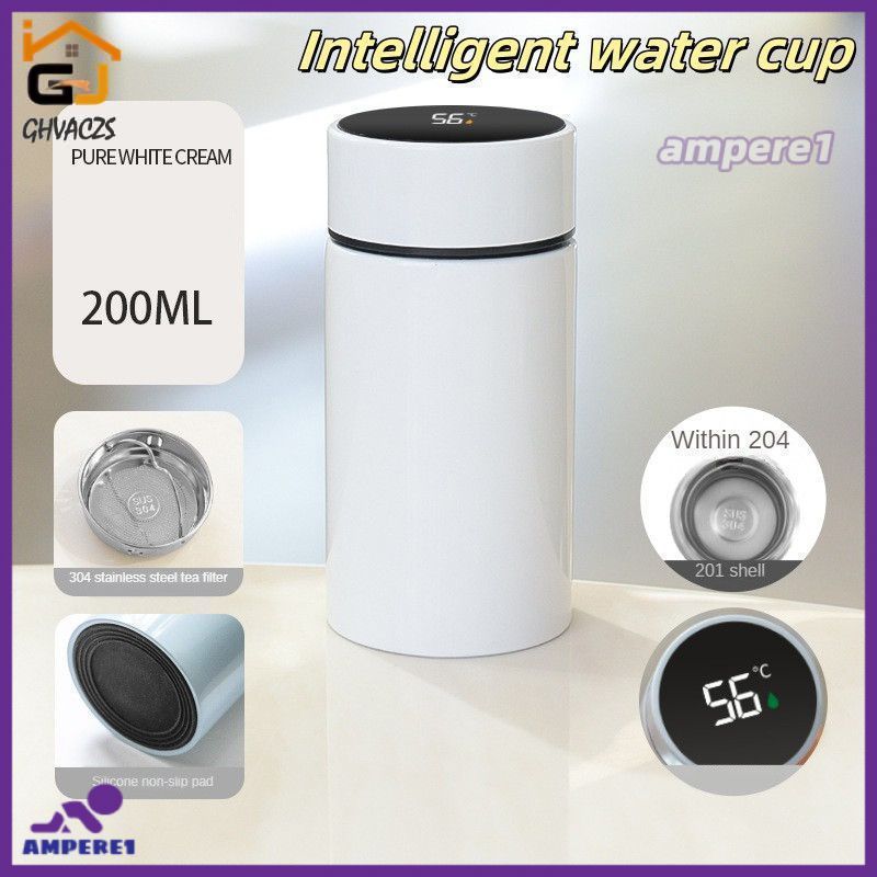 แก้ววัดอุณหภูมิอัจฉริยะและเก็บอุณหภูมิ 200 มล. แก้วน้ำสแตนเลส 304 ความจุขนาดใหญ่ พกพาสะดวก ป้องกันกา