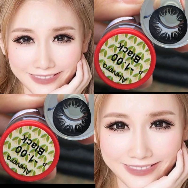 คอนแทคเลนส์ บิ๊กอาย ขนาด L  รุ่น Alovera Black/สีดำ ค่าสายตา (0.00)-(-10.00)