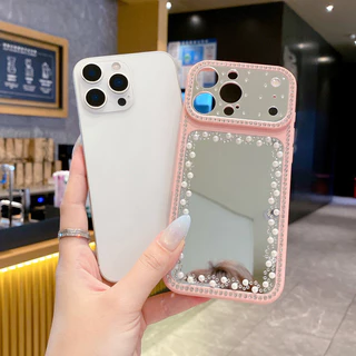 พรีเมี่ยมDrop-resistant Scratch-proof Liquid Soft Edge Glitterเพชรกระจกเคสโทรศัพท์สําหรับiPhone 11 12 13 14 15 16 17 Pro Max