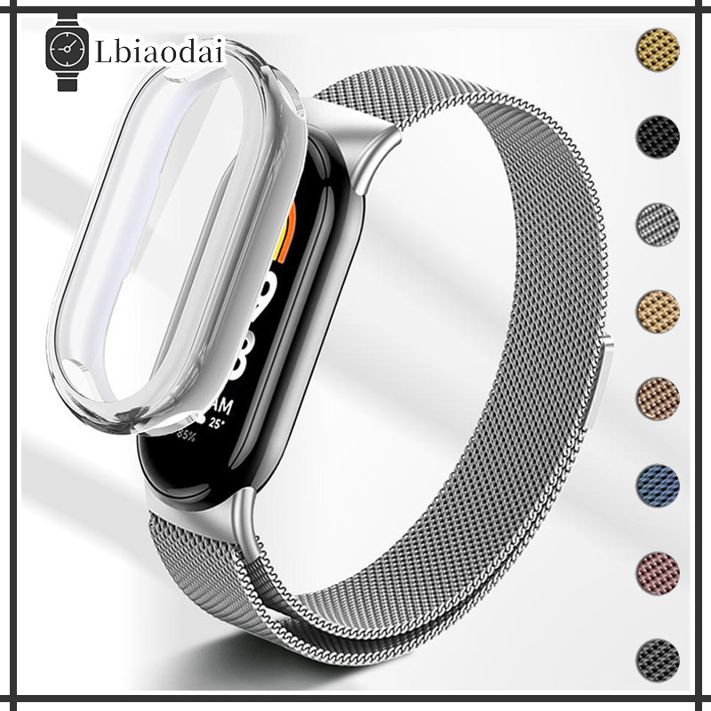 สายรัด Milanese Loop โลหะสแตนเลส แม่เหล็ก + เคส TPU แบบนุ่ม for Xiaomi Mi Band 10 / 9 / 8 NFC