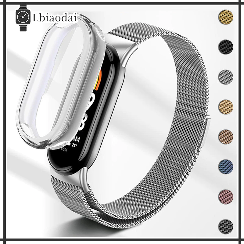 สายรัด Milanese Loop โลหะสแตนเลส แม่เหล็ก + เคส TPU แบบนุ่ม for Xiaomi Mi Band 10 / 9 / 8 NFC
