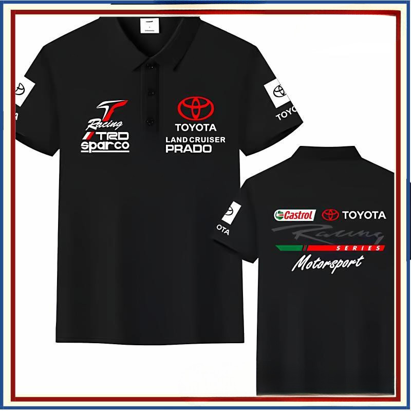 เสื้อโปโลสีดำลายพิมพ์โลโก้ toyota trd racing land cruiser prado เสื้อแฟนรถออฟโรดผู้ชาย