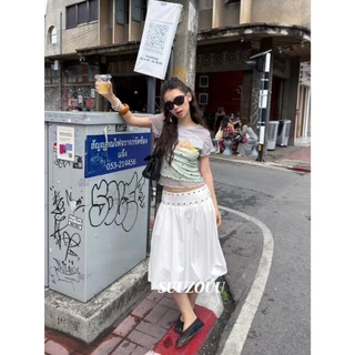 🧵🧡 🇰🇷 SU352 เสื้อซีทรูพิมพ์ลายน้องกระต่ายสุดคิวท์ 🐰 ดีเทลแขนและชายเสื้อระบาย แฟชั่นเกาหลี TAG MM Fish 🧡