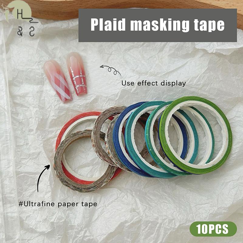 [H&S] 10 ม้วน Professional Grade Masking Nail Art Tape Rolls Creative Striping Line Guide Tapes DIY เล็บรูปแบบเครื่องมือ {th}