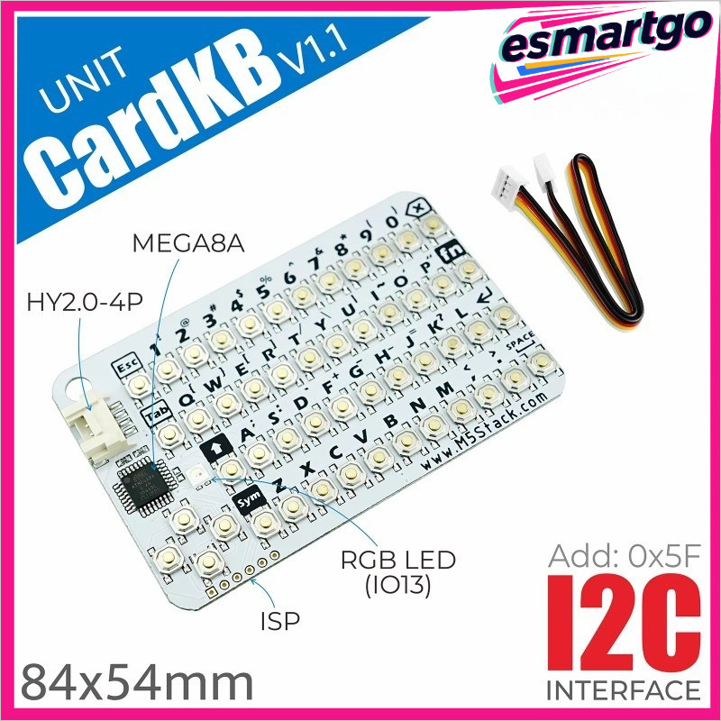 CardKB V1.1 M5Stack Mini QWERTY 50-Key คีย์บอร์ดโมดูล ATMega8A I2C อินเทอร์เฟซ RGB LED โปรแกรมสําหรั
