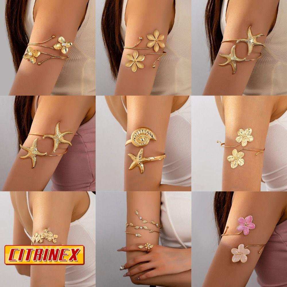 สร้อยข้อมือแขนเปิด ซิตริเน็กซ์, โลหะหลายสไตล์กําไลข้อมือเปิดกว้าง, แฟชั่นสีทองย้อนยุคปรับสร้อยข้อมือดอกไม้เครื่องประดับ