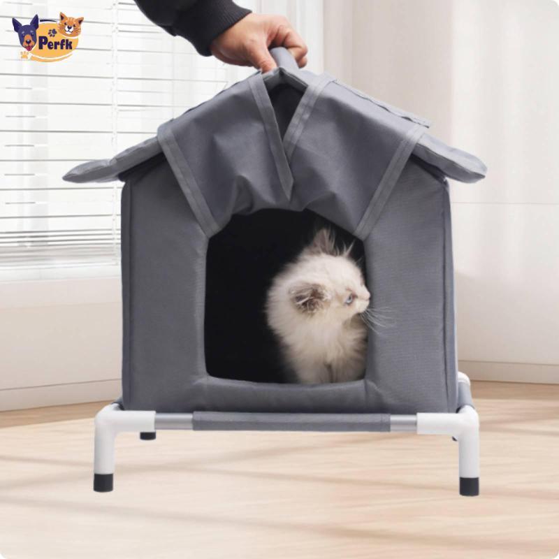 Perfk Cat House Elevated Pet Shelter พร้อมขาตั้ง Enclosed Cat Shelter สําหรับสุนัขขนาดเล็ก