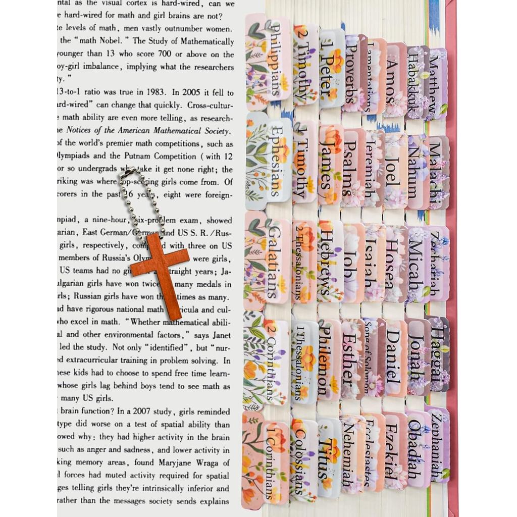 VANRA Bloom ดอกไม้ Bible Tabs สําหรับผู้หญิง Study Bible 75 Peel-and-Stick พิมพ์ขนาดใหญ่ลามิเนต Bibl