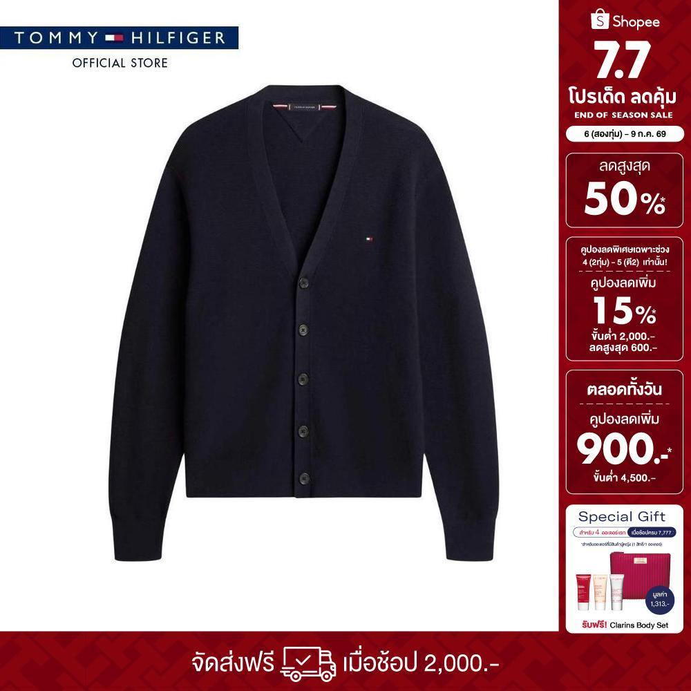 Tommy Hilfiger เสื้อสเวตเตอร์ ผู้ชาย รุ่น MW0MW44047 DW5 - สีน้ำเงิน ทรง Relaxed