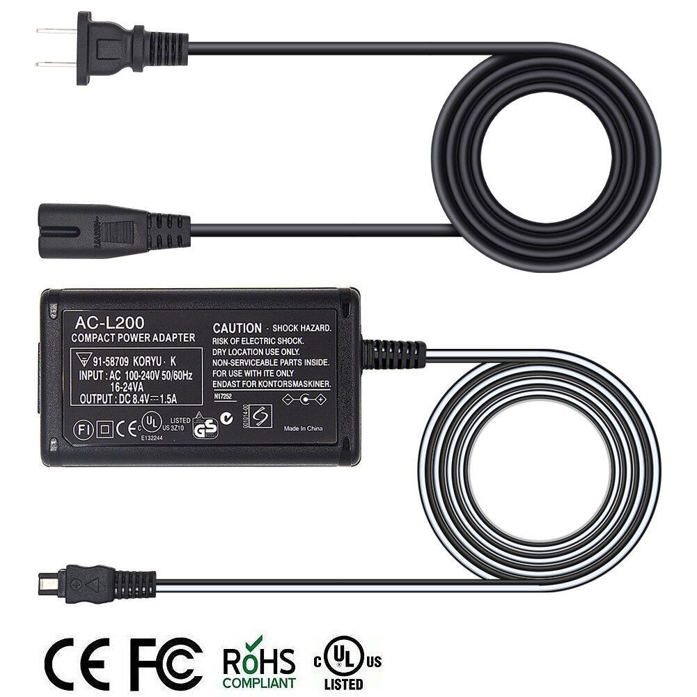 อะแดปเตอร์เครือข่ายการชาร์จ AC-L200 สําหรับกล้องวิดีโอ Sony AC L25A, AC L25B