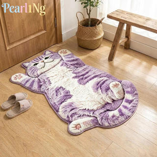 PEARLTH พรมตกแต่งบ้าน,พรมกันลื่น 2D Cat-Shapedพรมพื้นที่,นุ่มป้องกันการเปรอะเปื้อนทําความสะอาดง่ายพรมการ์ตูนห้องนั่งเล่น