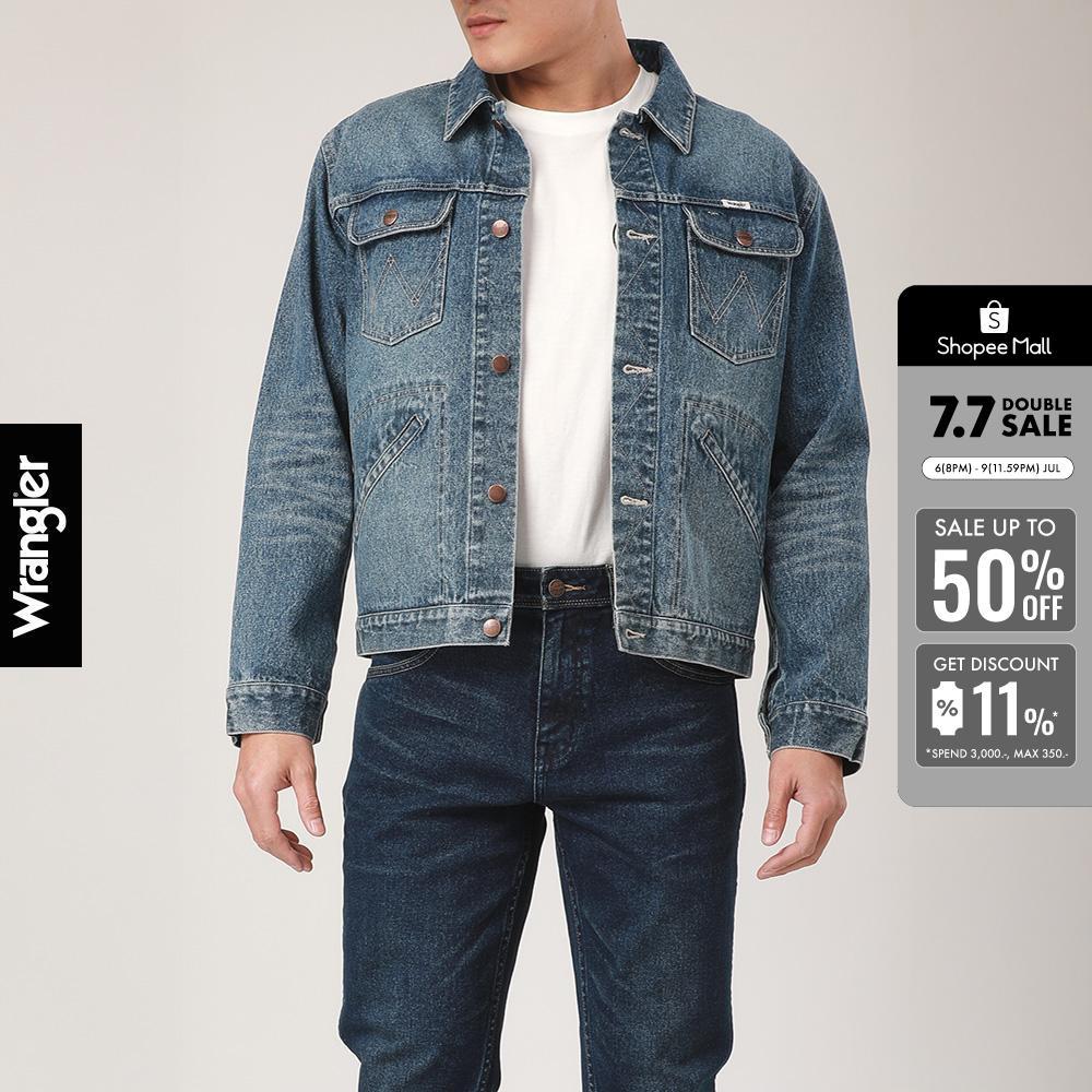 WRANGLER เสื้อแจ็กเก็ตผู้ชาย คอลเลคชั่น Biker Look ทรง Regular รุ่น WR F425MJKTN02 สียีนส์กลาง