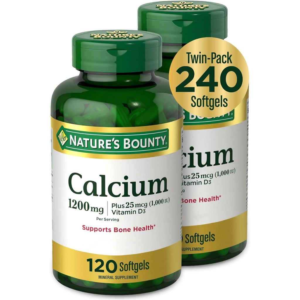Natures Bounty Calcium 1200 มก. พร้อมวิตามิน D3 - ซอฟท์เจลเพื่อสุขภาพกระดูก, แคลเซียมและวิตามินดี, 120 Ct (2 แพ็ค)