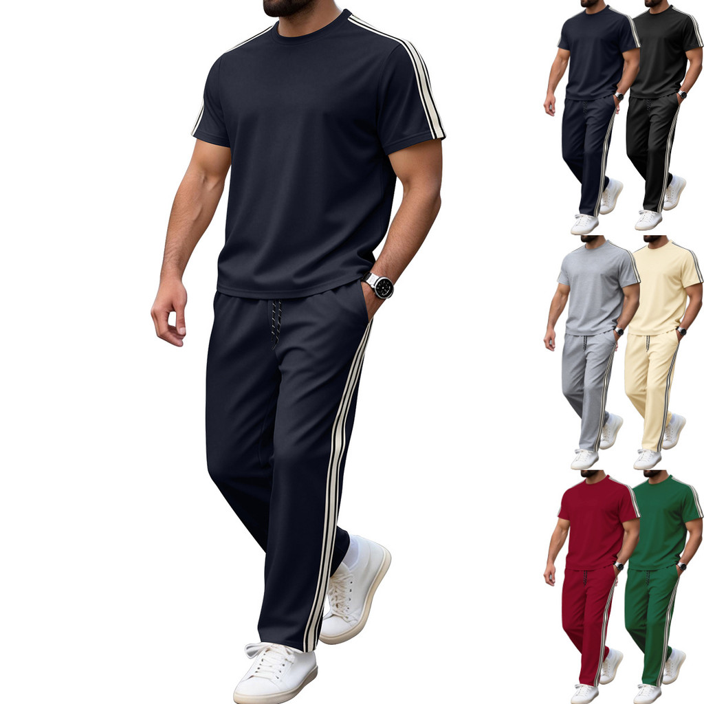 Men Casual Suit Stickers All-Match Short-Sleeved Pants Sports Suit Men