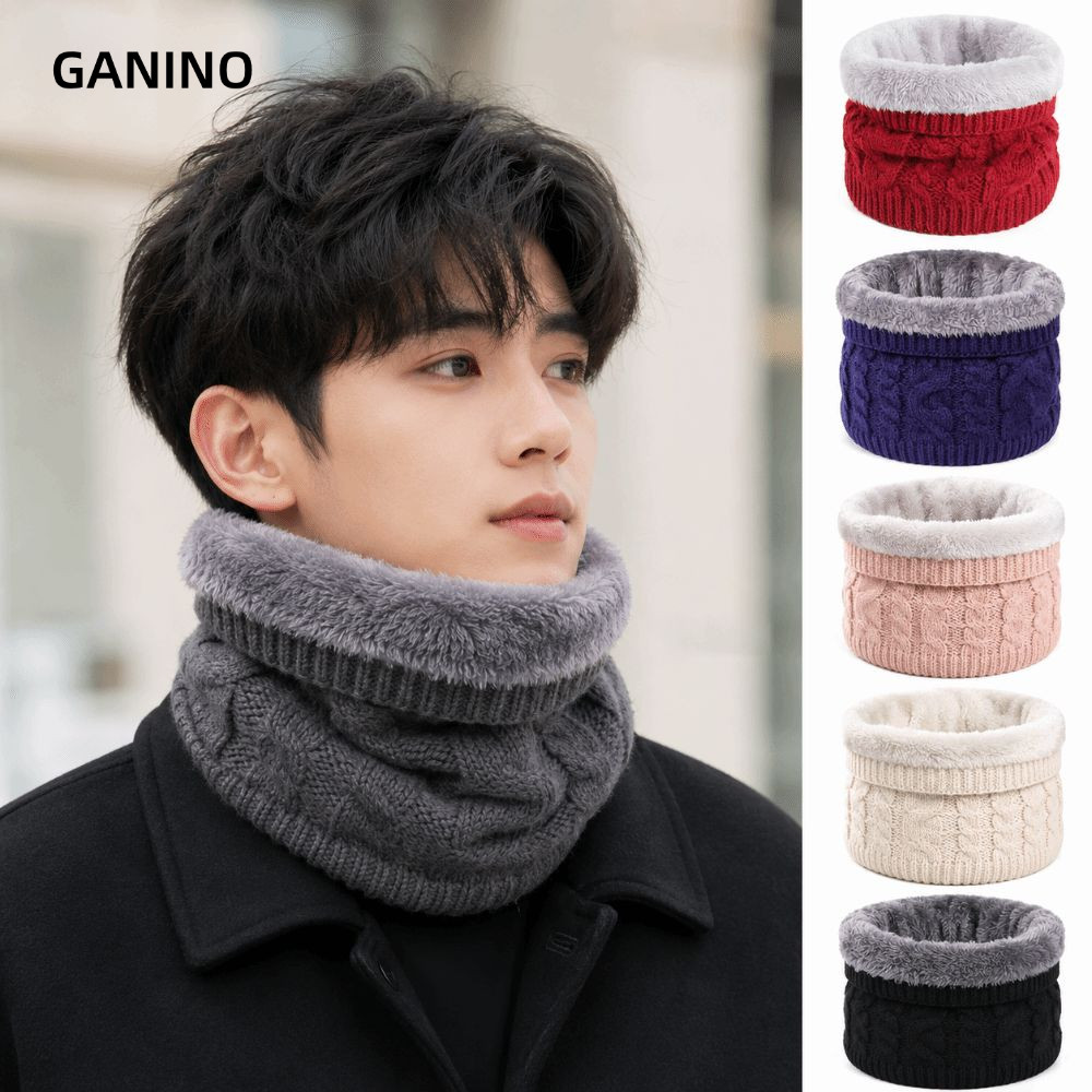 ผ้าพันคอถัก กันิโน ผ้าพันคอ Snood อบอุ่นที่หนาเย็น, ปกคอกันลมสีทึบคุณภาพสูง