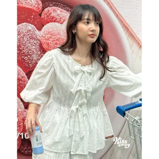 Miku เสื้อผูกโบว์หน้า แขนตุ๊กตา พลีทระบาย อก 38-40 ใส่ได้ทั้ง 2 ด้าน
