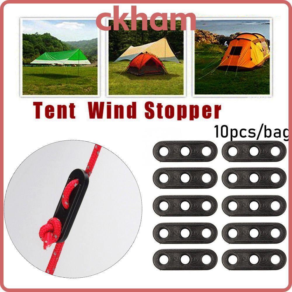 CKHAM 10 ชิ้นเชือกยึดกันสาด Wigwam ปรับ Camping เต็นท์อุปกรณ์เสริม 3 หลุม Tensioner ล็อค