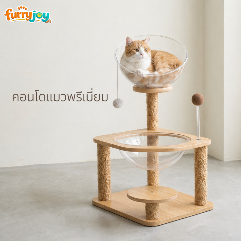 [FurryJoy]คอนโดแมว รุ่นแข็งแรง ประกอบง่าย มีหลุมนอนใส 2 ชั้น เหมาะพื้นที่จำกัด