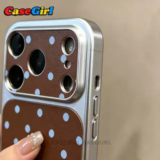 เคสโทรศัพท์หรูหราโทนวินเทจ ลายจุดเล็กสีน้ำเงินตัดสีน้ำตาล สำหรับ iPhone 13 15 12 14 17 11 16 Pro Max 15 14 16 Plus