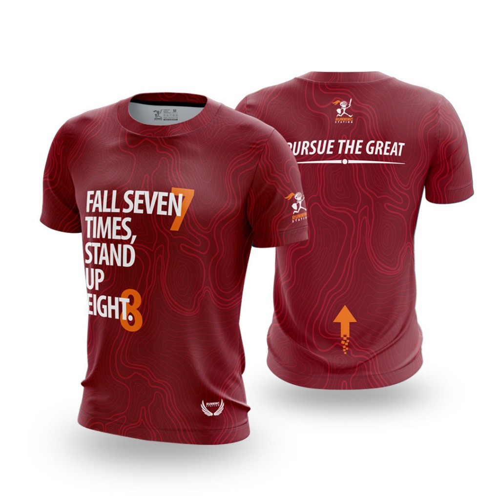 Fall 7 Times Stand Up 8 เสื้อยืดวิ่งแห้งเร็วกลางแจ้ง