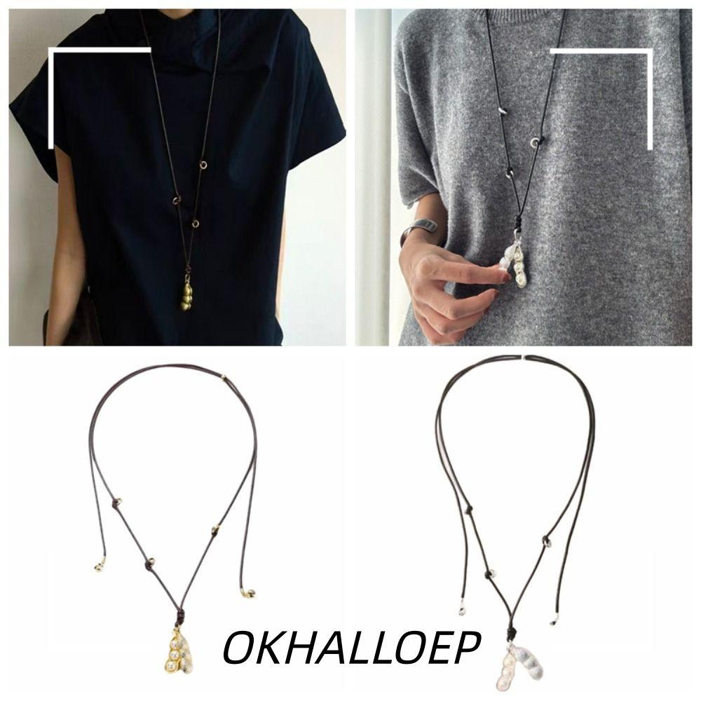 สร้อยคอ IOKHALLO Pea Pod, สร้อยคอโซ่ยาวโลหะผสม, ห่วงโซ่เสื้อกันหนาวเชือกแฟชั่นผู้หญิง