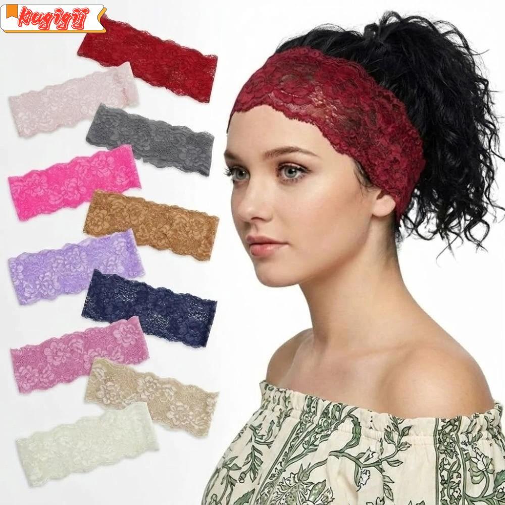 KUGIGIBH ที่คาดผม,ยืดหยุ่นน้ําหนักเบาตาข่ายลูกไม้Headband,แฟชั่นElegant Hollow-Out Breathable HeadwrapหมวกLady Girls Headwear