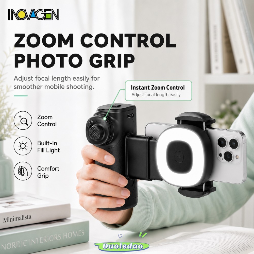 INOVAGEN Creator Phone Grip กล้องจับ LED เติมแสงรีโมทคอนโทรลไร้สายซูมชัตเตอร์ขาตั้งกล้องสําหรับ Self