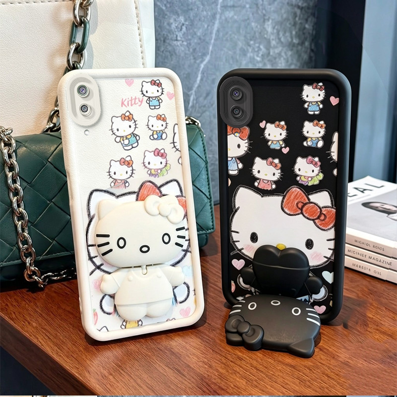 SAMSUNG เคสสําหรับSamsung A02 M02 เคสโทรศัพท์Softcaseซิลิโคนกันกระแทกปกดีไซน์ใหม่ความงามพร้อมที่วางแมวน่ารักสําหรับเด็กผู้ชายJTTYKTM3