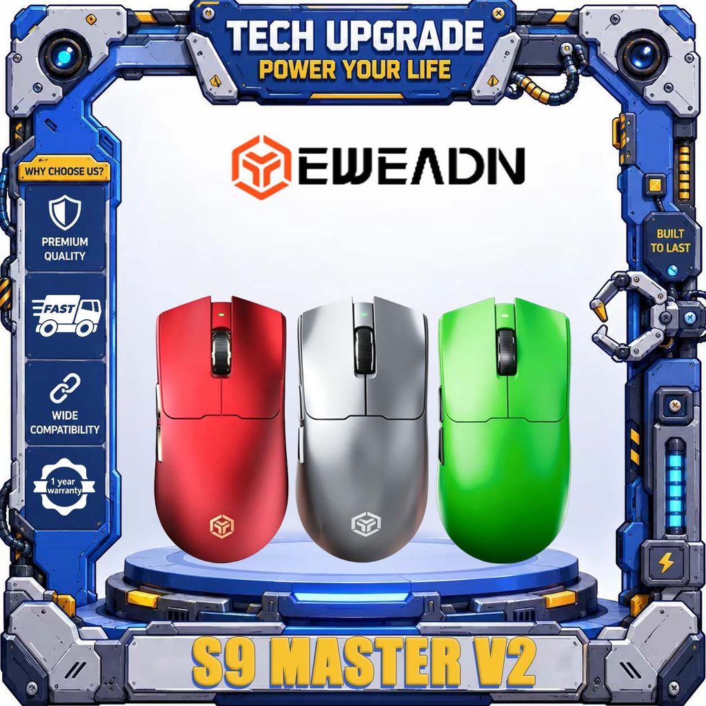EWEADN S9 Master V2 เมาส์ไร้สายสําหรับเล่นเกมน้ําหนักเบา PAW3955EX Ergonomic Dual 8K, 50000DPI