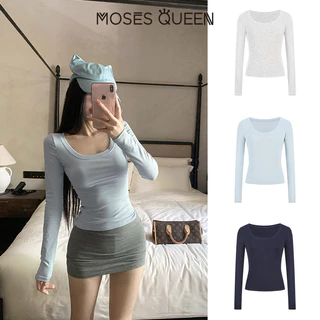 MOSESQUEEN เสื้อผ้ากันแดดสตรี แขนยาว ชั้นในสบายฤดูร้อน กันแดด น้ำหนักเบา ระบายอากาศได้ดี แฟชั่นตัวบน #63079