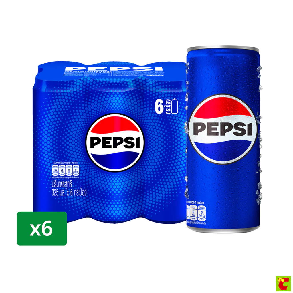 [สินค้าส่งด่วน] เป๊ปซี่ เครื่องดื่มอัดลม แบบกระป๋อง 325 มล. x 6 ชิ้น