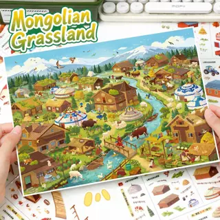 WEI 5 ชิ้น [Grassland Farm Series] สติ๊กเกอร์ภูมิทัศน์ทุ่งหญ้ามองโกเลีย Harvest Ranch ขนาดใหญ่วัวแกะ Journal เครื่องเขียนตกแต่ง