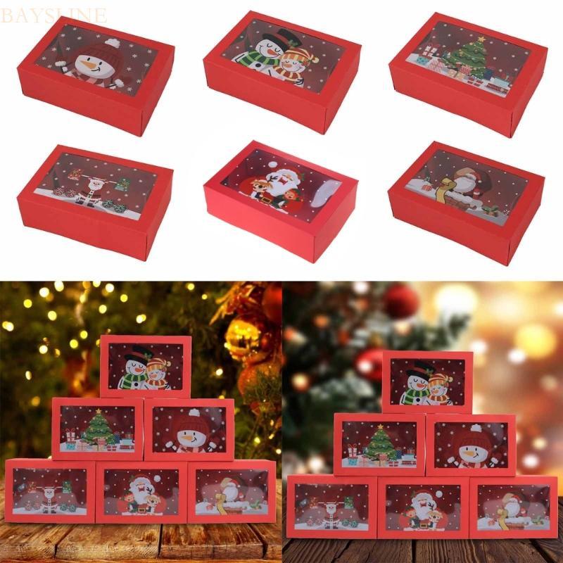 BAYSLI กล่องของขวัญคุกกี้คริสต์มาส 12 ชิ้น Holiday Baking Pastry Box Treat Container