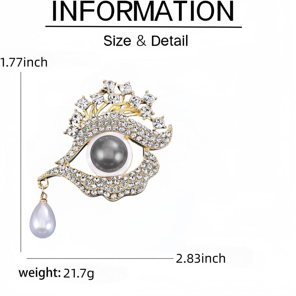 MLEPUS แฟชั่น Evil Eye เข็มกลัด Pin สําหรับผู้หญิง Gold Tone Rhinestone Pearl Teardrop Lucky Eye Lap