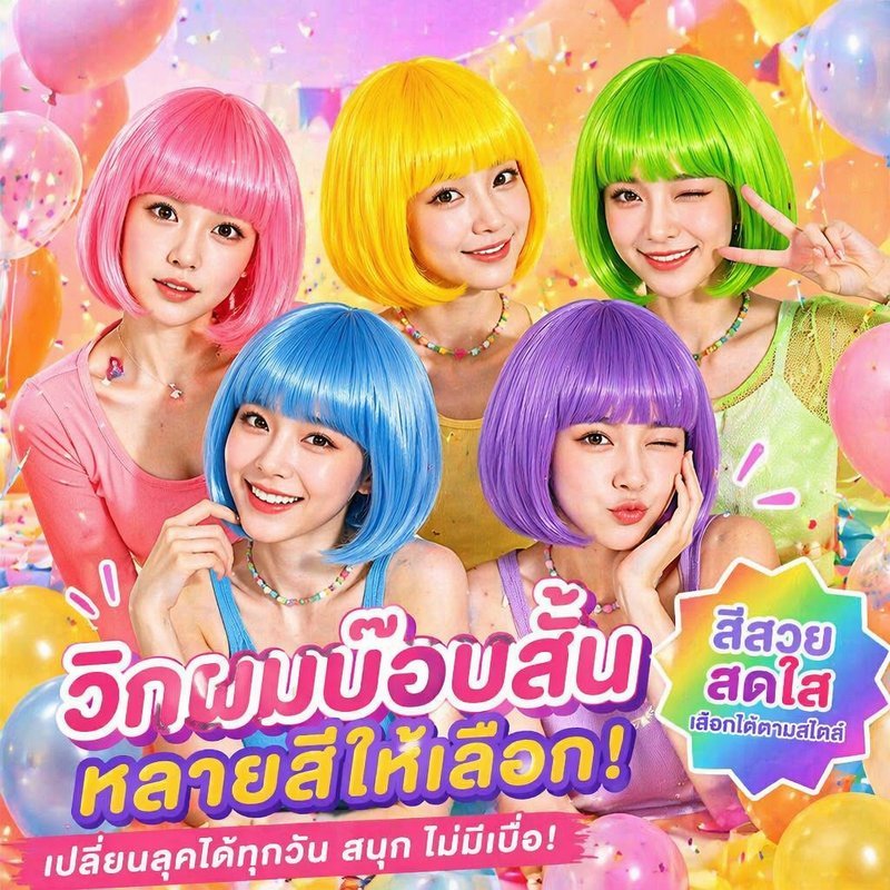 วิกผมบ๊อบสั้นหลากสี ผู้หญิง เส้นใยทนความร้อน ปรับสายได้ สำหรับคอสเพลย์ ปาร์ตี้ ฮาโลวีน