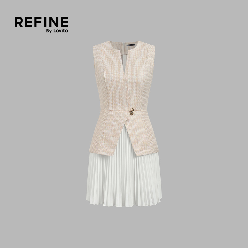 (Refine by Lovito) เดรสทำงาน ผ้าทวีด ดักซับเหงื่อ ต่อผ้า พลีท ลายโลหะ เดรสผู้หญิง ฤดูใบไม้ผลิ-ฤดูร้อน DRR42P1D011 — صورة 6