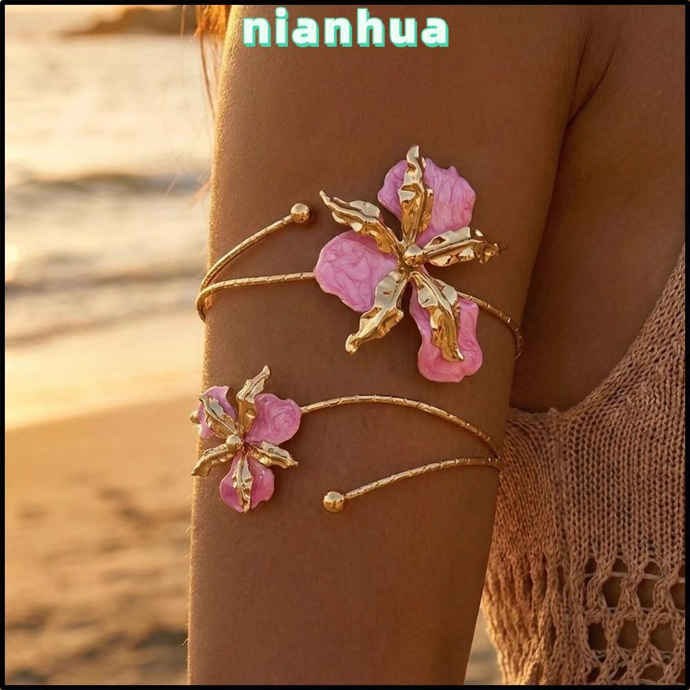 NIANHUA Open Cuff Armlet, Flower Craft Adjustable Upper Arm Bracelet, Boho Style Flower Arm Bracelet