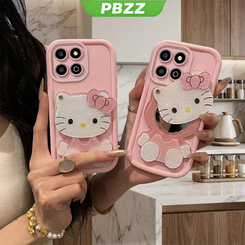 PBZZ สําหรับ honor X8B X8A x8c x8d x6d x6c 4g X6B X6A X6S X6 X8 5G เคสโทรศัพท์ Softcase กันกระแทกออกแบบใหม่น่ารักสาวสีชมพูกระจก JTZJ