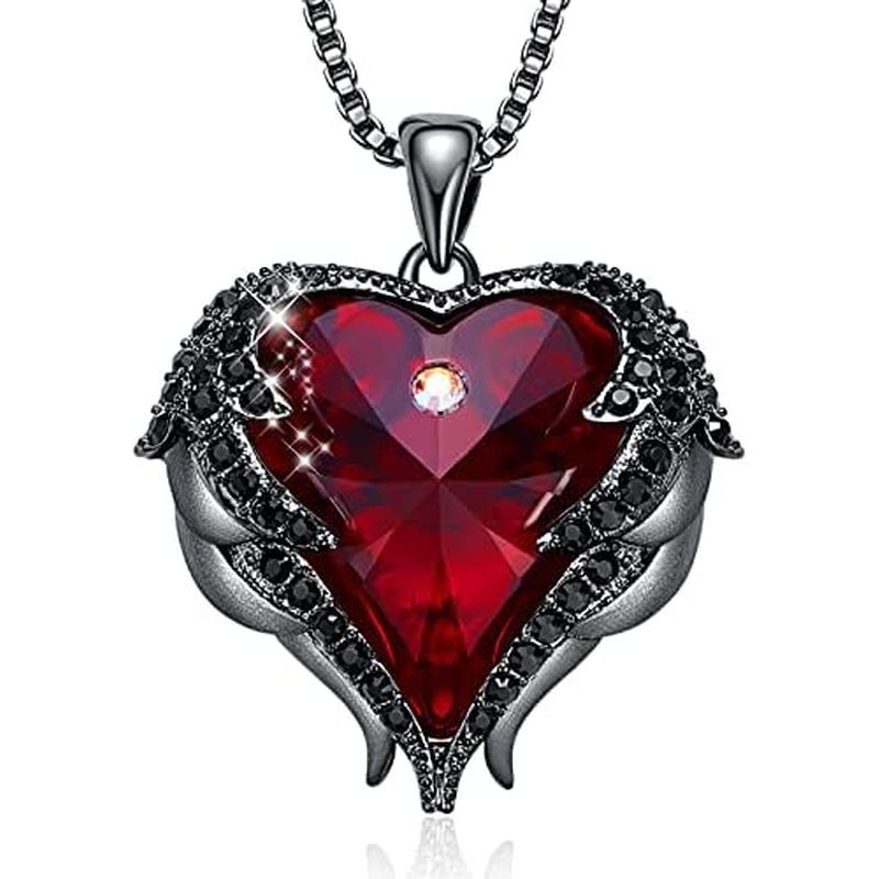 CDE Angel Wings Heart Birthstone จี้สร้อยคอของขวัญสําหรับผู้หญิง | โทนเงิน/ทอง วันเกิดไอดีล & ของขวั