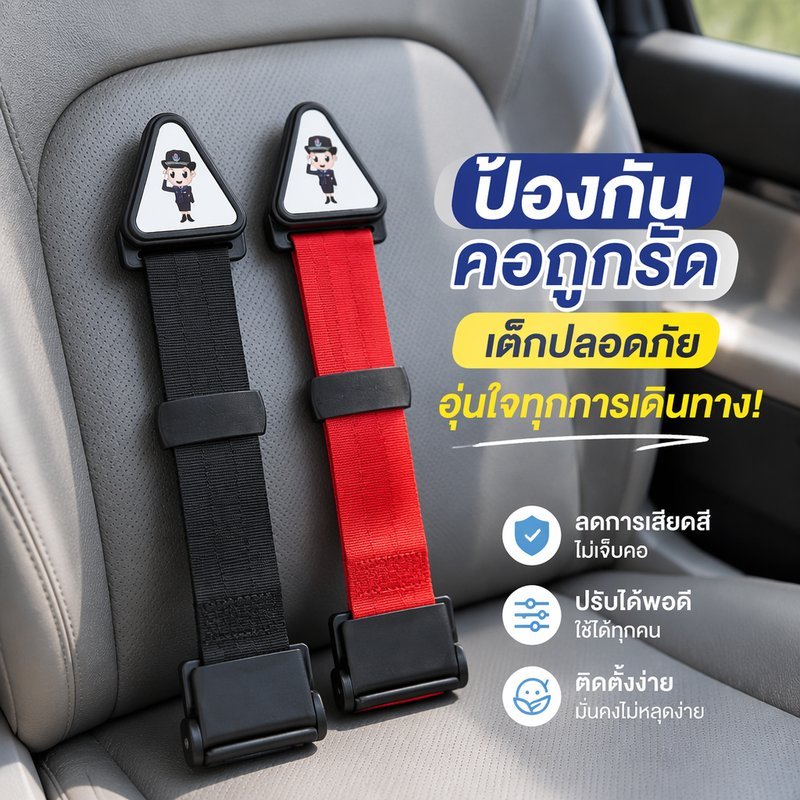 ที่ปรับเข็มขัดนิรภัยเด็ก ปลอกหุ้มสายคาดนิรภัย ผ้าฝ้าย นุ่ม กันบาดคอ ล็อคกันเลื่อน ซักเครื่องได้