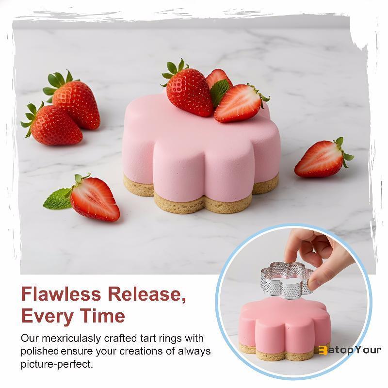 EatopYour] Tart Ring Stainless Steel 1 ชิ้น Perforated Crumpet Mousse Mold for Homemade Baking and Dessert เตรียมใหม่