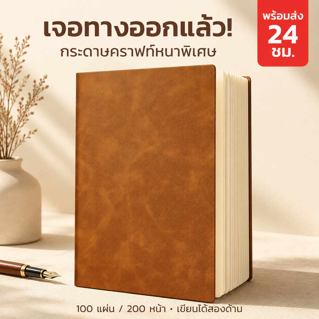สมุดบันทึกหนังพรีเมียม A5 สมุดโน้ตปกแข็ง เรียบหรูสไตล์ธุรกิจ กระดาษถนอมสายตา เขียนลื่นไม่ซึม เหมาะสำหรับเป็นของขวัญ