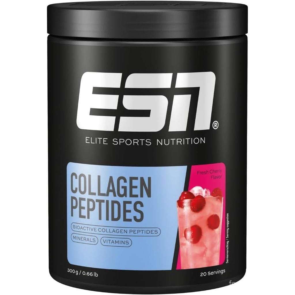 ESN Collagen Peptides Cherry 300 g 0.66 lbs 20 เสิร์ฟคอลลาเจนผงพอร์ตสําหรับข้อต่อหนังกระดูกอ่อนและ B