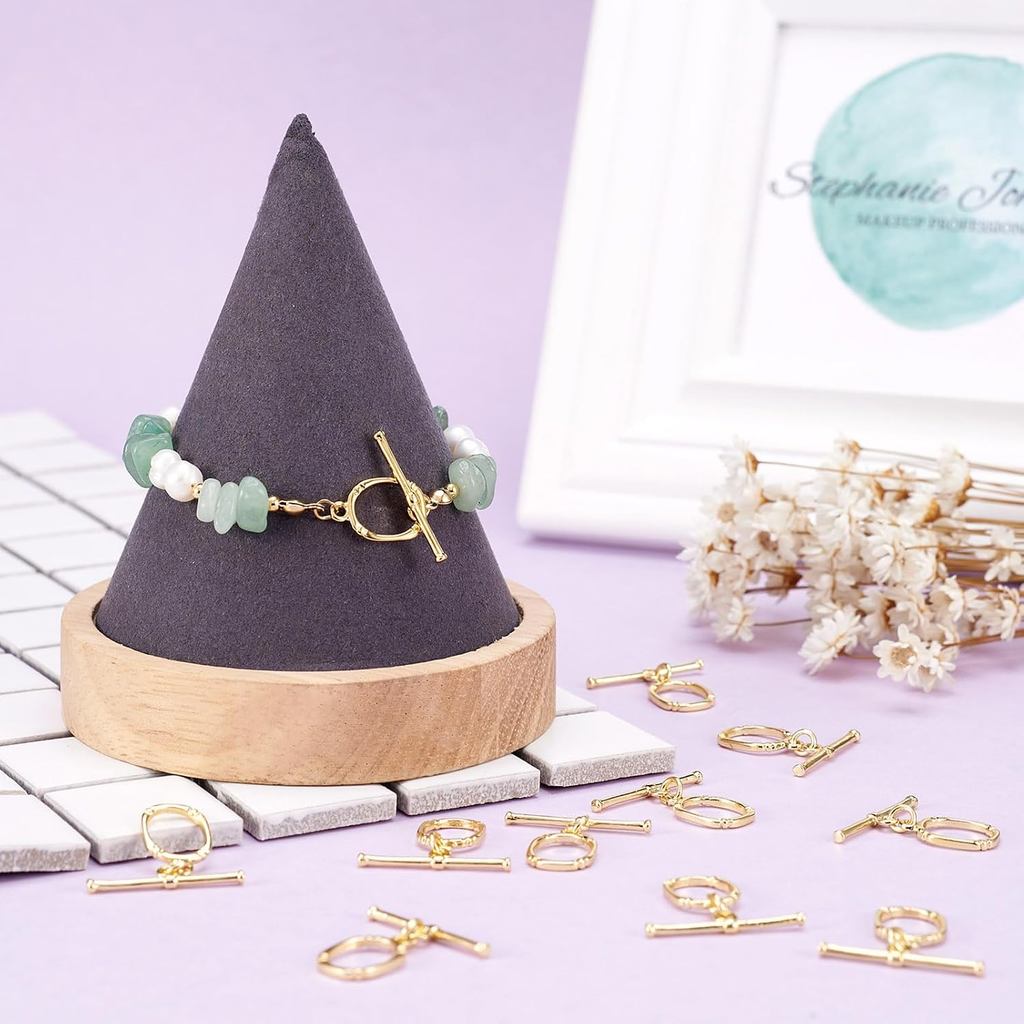 Craftdady 10 ชุด 18K Gold Oval Toggle Clasps T Bar หัวเข็มขัดปิด End Claspsps สําหรับ DIY สร้อยข้อมื