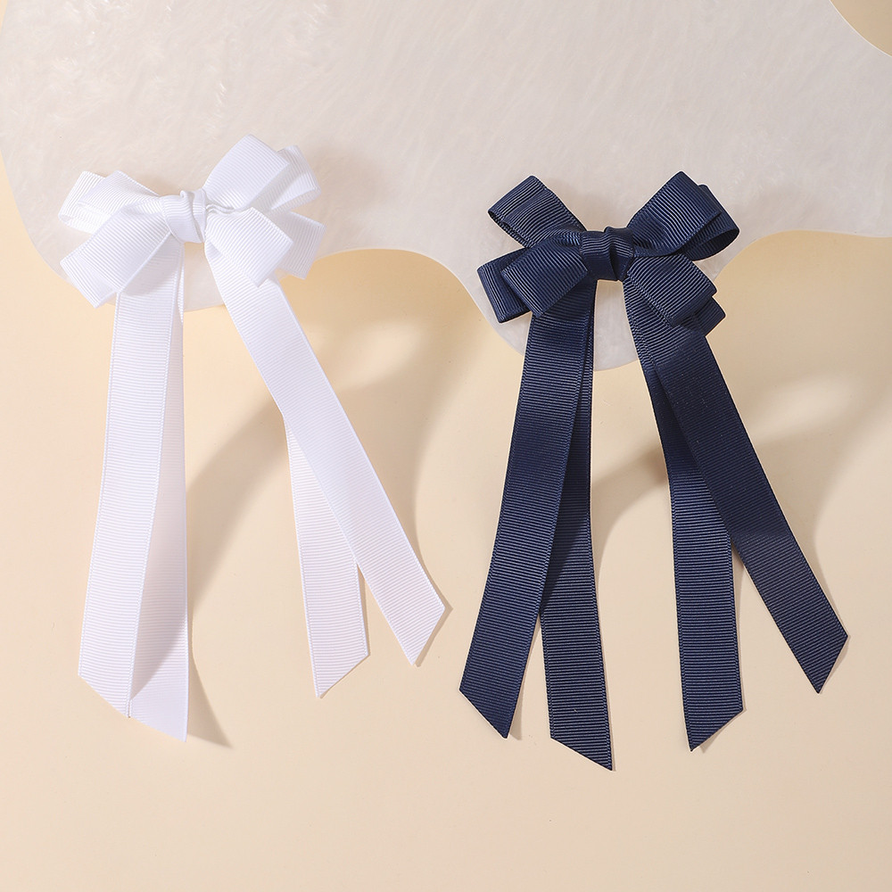 1 ชิ้น 3.35 สีทึบ Bowknot กิ๊บติดผมสําหรับเด็กทารกน่ารัก Grosgrain ยาวริบบิ้นโบว์ Hairpins Headwear อุปกรณ์เสริมผม